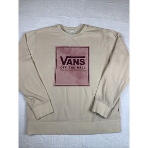 Vans Sweatshirt Unisex Size Large Cream With Pink Logo